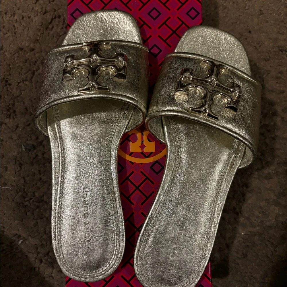 Tory Burch Metallic Gold Slide Sandals